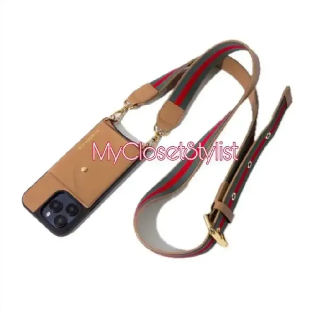 NEW! BANDOLIER Kimberly 13 Pro Tan Gold Crossbody Leather Strap Wallet Case SET